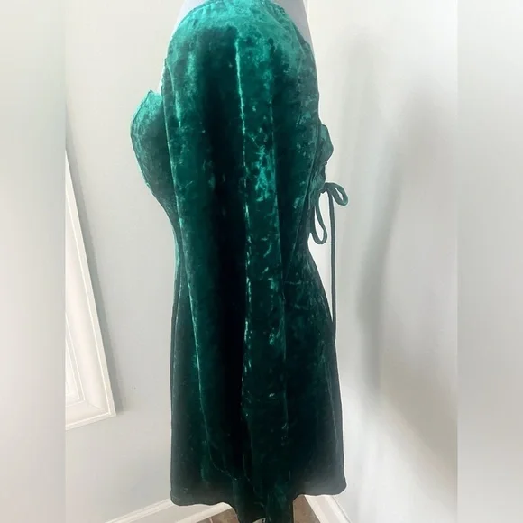 NWT City Vibe Sz S Long-Sleeve Hunter Green Stretchy Crushed Velvet Dress - Picture 14 of 16